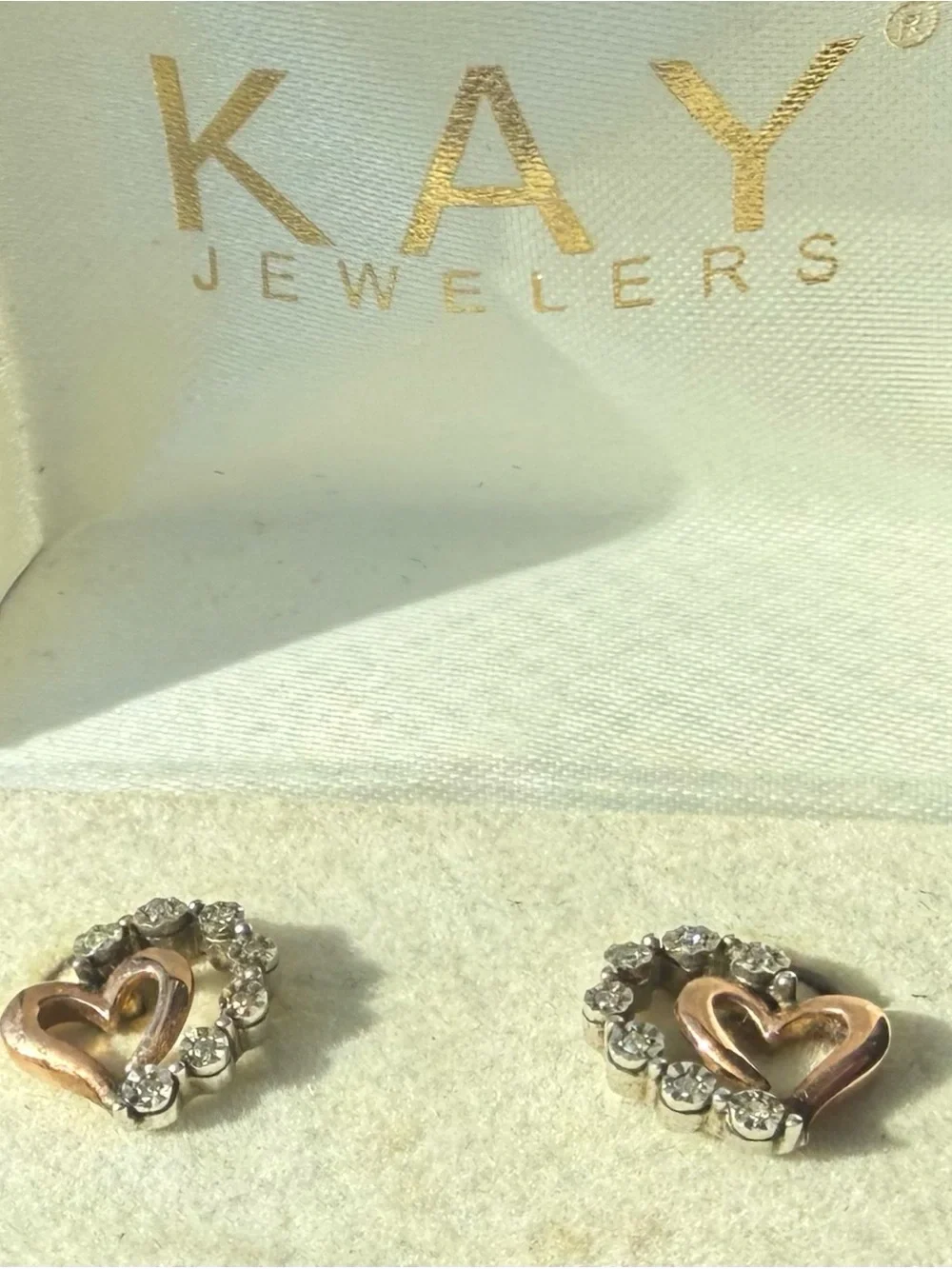 10k Rose Gold, Diamond, and Sterling heart earrings - Picture 2 of 5